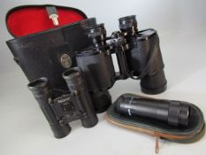 Japanese pair of binoculars and a monoscope along with a pair of tronic binoculars