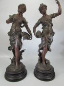 Pair of bronzed spelter figures by Francois Moreau with foundry stamp