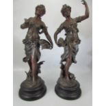 Pair of bronzed spelter figures by Francois Moreau with foundry stamp
