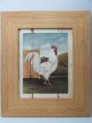 Print of a cockerel in wooden frame