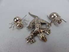 Three Brooches All stamped 925 Silver, two bugs and a Gecko