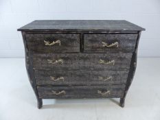 Contemporary patterned bombe-shaped chest of five drawers