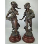 Pair of bronzed spelter figures signed L & J Moreau