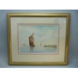 Framed watercolour of a sailing scene by ALAN WHITEHEAD, signed bottom right. Approx. 34cm x 24.5cm