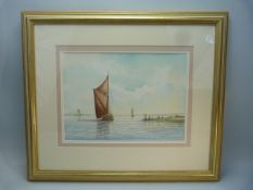 Framed watercolour of a sailing scene by ALAN WHITEHEAD, signed bottom right. Approx. 34cm x 24.5cm