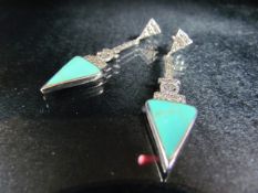 Pair of silver and turquoise art deco style earrings