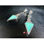 Pair of silver and turquoise art deco style earrings