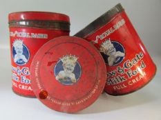 Two pre-war milk tins
