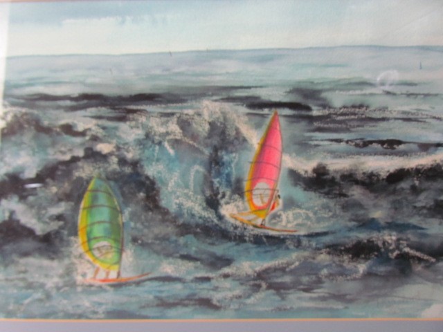 Three framed pictures of Wind surfing scenes all signed by B K Touchard - Image 3 of 10