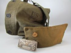 Gillette US Service shaving tin with mirror along with a US Military hat and bag