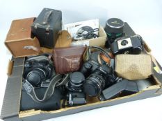 Collection of vintage camera equipment to include Ilford, Pentax, Canon EOS 1000F, No 2 Brownie etc