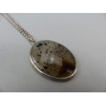 Victorian Sterling Silver Leopard Spots Agate Pendant 45mm x 29.1mm across, and hung from a 20”