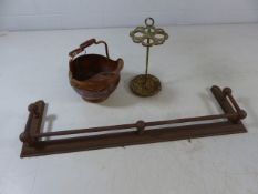 Fireside grate, copper coal scuttle and poker stand