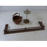 Fireside grate, copper coal scuttle and poker stand