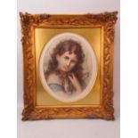 Victorian painting of a girl in gilt frame