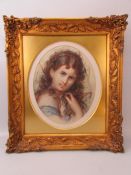 Victorian painting of a girl in gilt frame