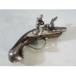 Flintlock Pistol: Early 19th Century Flintlock Muff/pocket pistol with canon barrel and silver