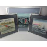 Three framed pictures of Wind surfing scenes all signed by B K Touchard