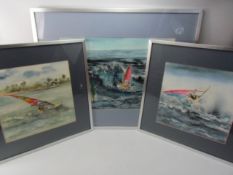 Three framed pictures of Wind surfing scenes all signed by B K Touchard