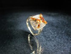14ct yellow gold cross over citrine and diamond ring