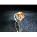 14ct yellow gold cross over citrine and diamond ring