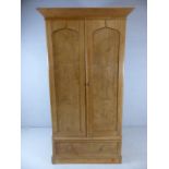 Antique pine double wardrobe with large drawer at base