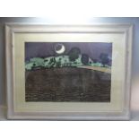 Framed print GRAHAM CLARKE 'Harvest Moon'. Approx dimensions inside frame 55cm x 75.5cm