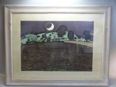 Framed print GRAHAM CLARKE 'Harvest Moon'. Approx dimensions inside frame 55cm x 75.5cm