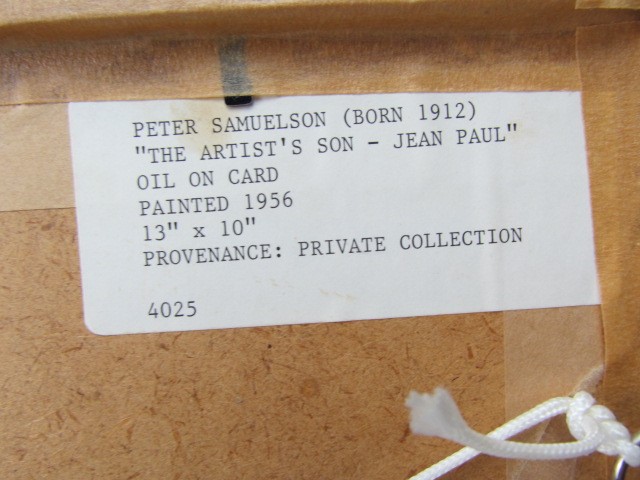 Peter Samuelson (Born 1912): Oil on card painted 1956 entitled "The Artist Son - Jean Paul" signed - Image 6 of 10