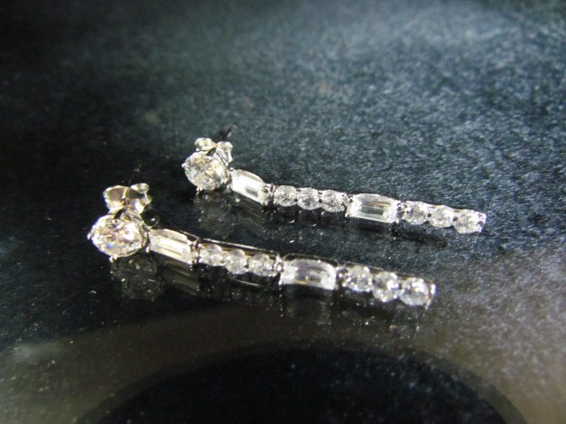 Pair of silver and cz drop earrings, marked 925 - Image 2 of 2