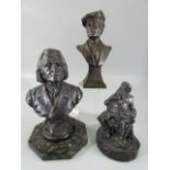 Two busts and one figurine to include Wagner and Falstaff