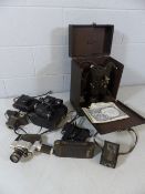 BOX CONTAINING MIXED CAMERAS TO INCLUDE FENIT, Carena 8mm, binoculars, a Bell & Howell Filmo 8 etc