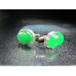 Pair of silver and jade cuff links