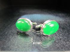 Pair of silver and jade cuff links