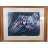 Signed Limited edition R J Heale Motorcycle print 101/500, Colin Edwards
