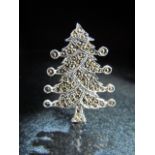 Silver and marcasite Christmas tree brooch