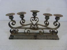 Gothic style metal table candelabra for five large candles