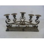 Gothic style metal table candelabra for five large candles