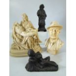 Collection of four figurines to include a bust signed G.Ruggeri