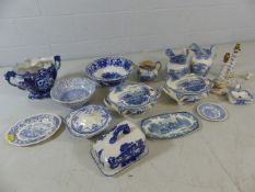 Large collection of blue and white ceramics to include jugs, tureens, tableware, serving dishes,