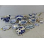 Large collection of blue and white ceramics to include jugs, tureens, tableware, serving dishes,