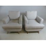 Pair of modern grey upholstered mid-century style armchairs