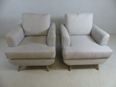 Pair of modern grey upholstered mid-century style armchairs