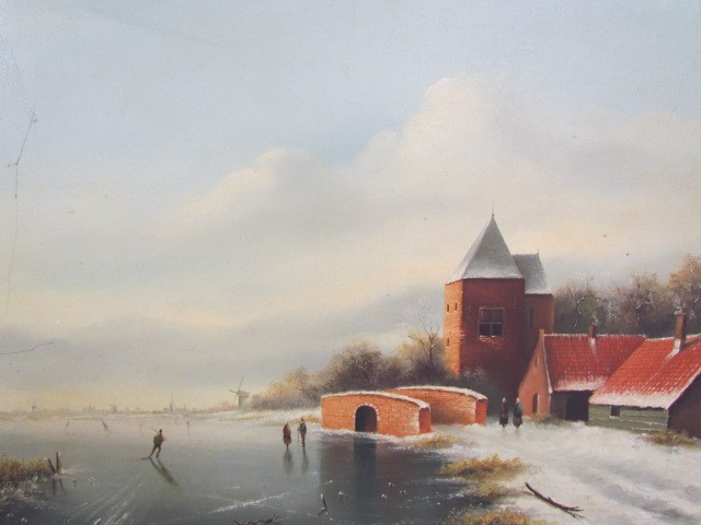 G Jv Zonderen - oil on canvas of a Dutch lake scene - Image 2 of 3