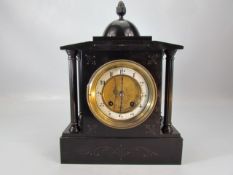 French black marble mantle clock. Key and pendulum in office