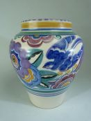 1920's Blue bird pattern Poole Pottery vase of baluster shape. Fully marked on base 20cm approx