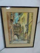 Antonio De Velez 1905 - 1969: Watercolour signed Lower right of a European street scene.