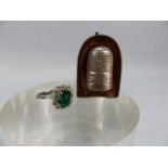 Silver thimble (hallmarked Chester 1899) and a fancy ladies ring