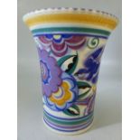 Art Deco Poole pottery flared vase in the Blue Bird Pattern (HE) fully marked to base. Small Chip to