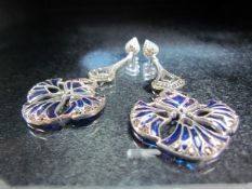 Pair of silver and plique a jour substantial earrings, marked 925